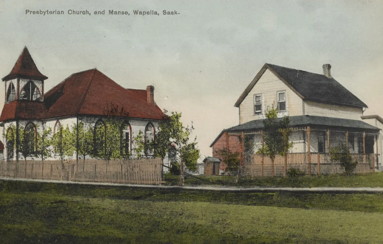 Presbyterian Church and Manse, Wapella, about 1910