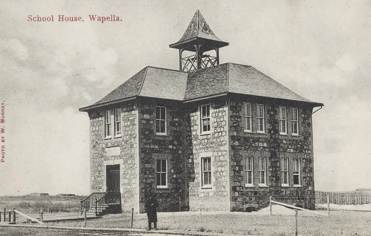 The stone school house, about 1910