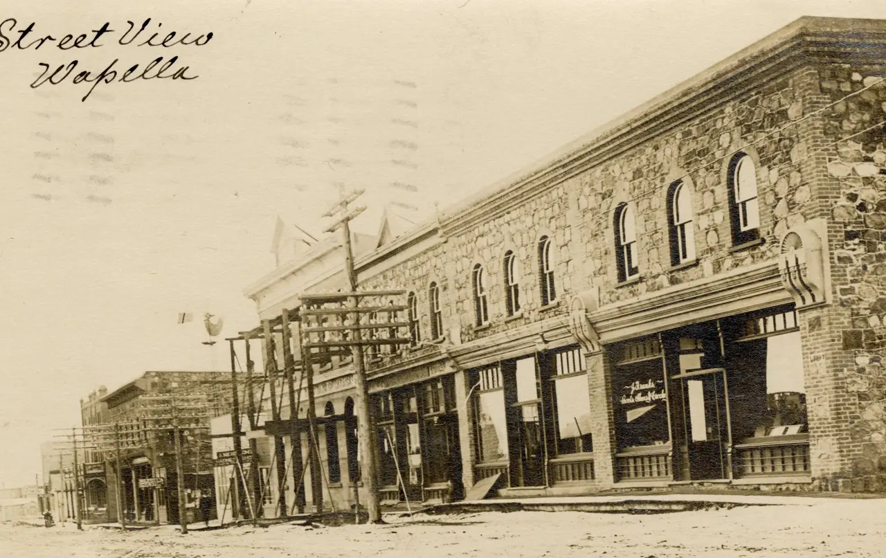 Street view of Wapella's main street, about 1908