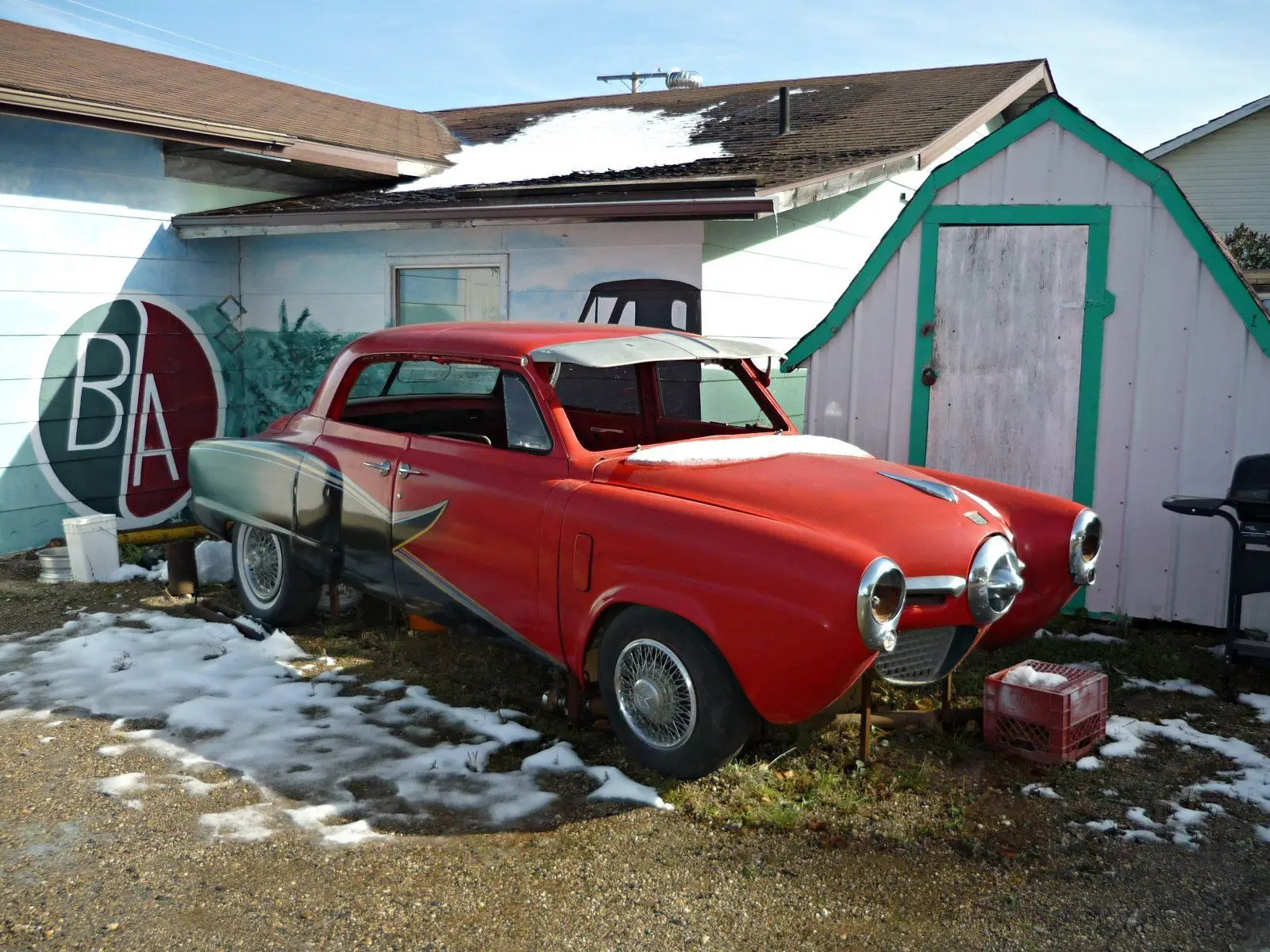 Vintage red Studebaker hot rod project in Wapella
